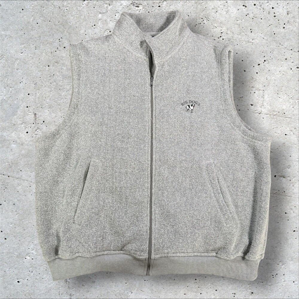 Vintage Big Dogs Full Zip Vest Mens 1X Grey Ribbed Pique Knit Y2K Plus Size
